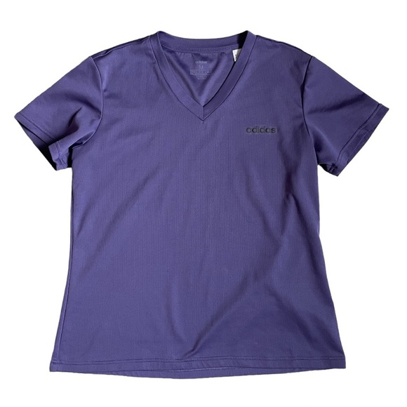 ADIDAS Womenโs Climalite V-Neck T-Shirt Size Medium Purple - Picture 2 of 5